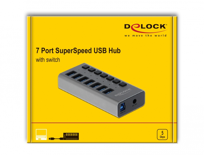 Delock Hub - 7 x SuperSpeed USB 3.0 - Desktop, Ansicht 3