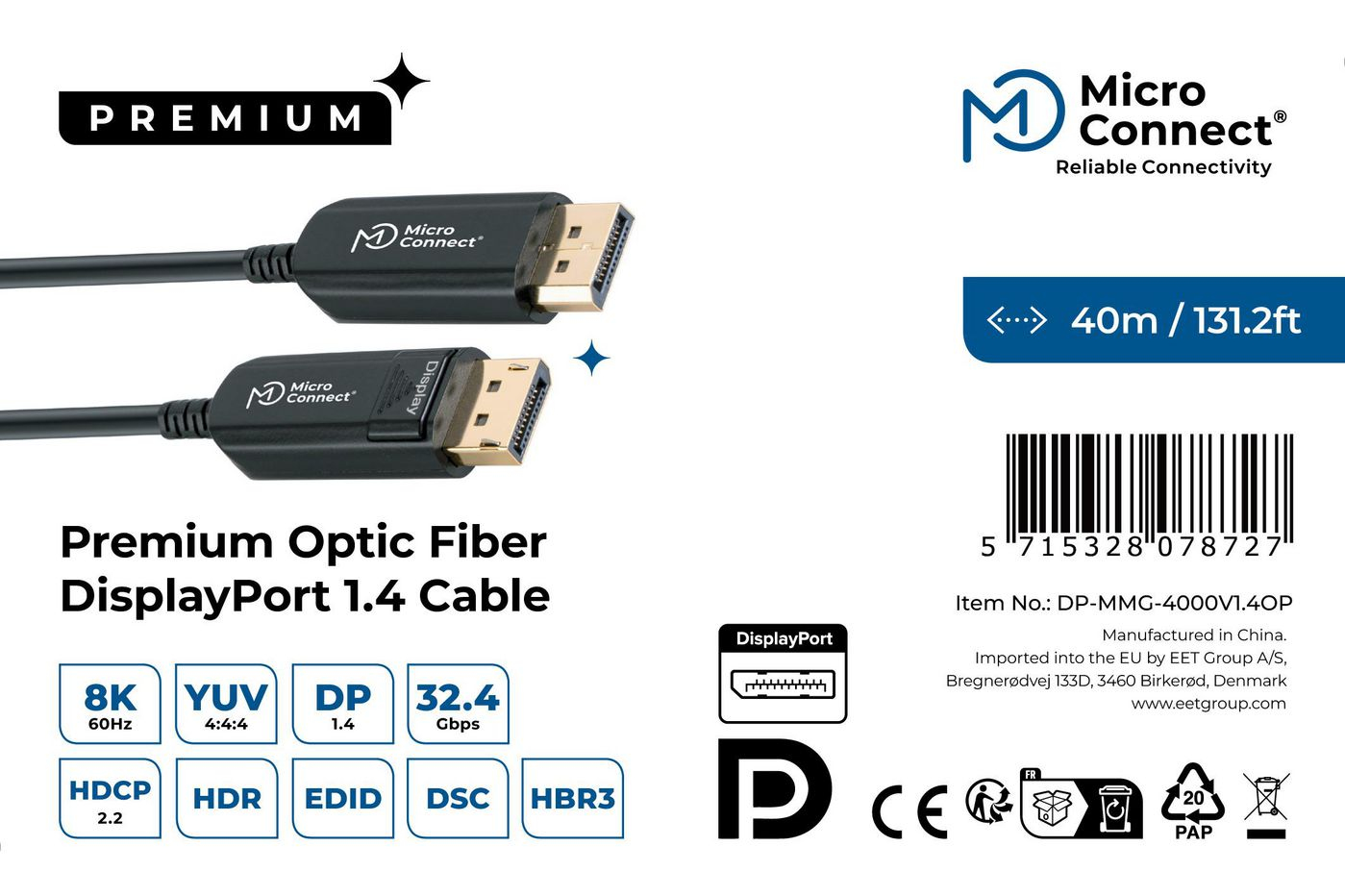 MicroConnect DisplayPort 1.4 8Ka60Hz Optic Fibre - Kabel - Digital/Display/Video, Ansicht 3