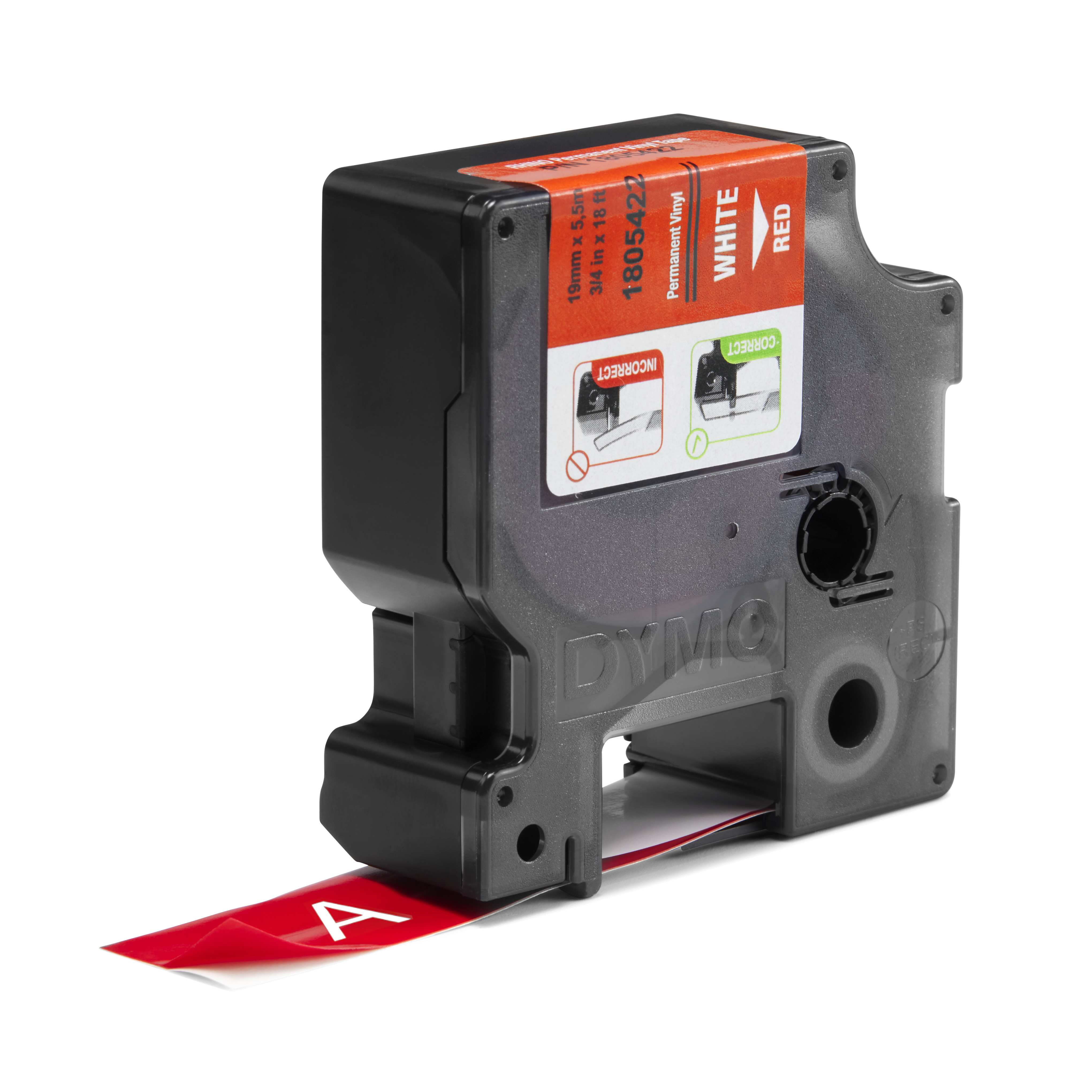 Dymo Rhino Coloured Vinyl - Vinyl - permanenter Klebstoff - Weiß auf Rot - Roll (1.9 cm x 5.5 m), Ansicht 2