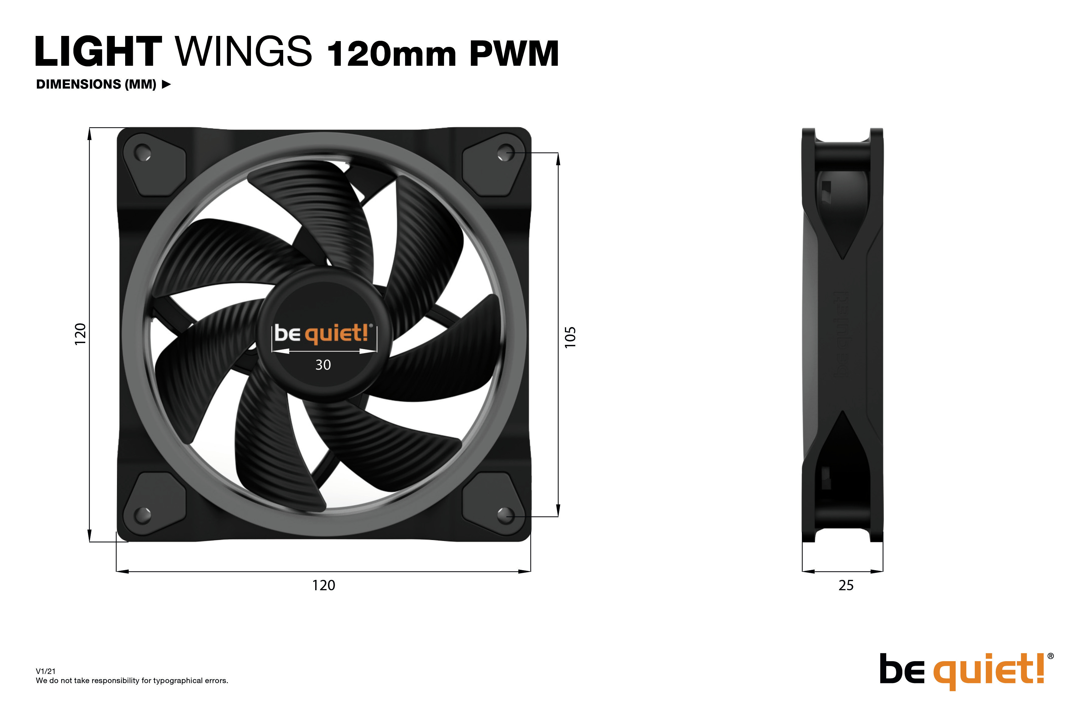 Be Quiet! Light Wings - Gehäuselüfter - PWM - 120 mm - Schwarz (Packung mit 3), Ansicht 2