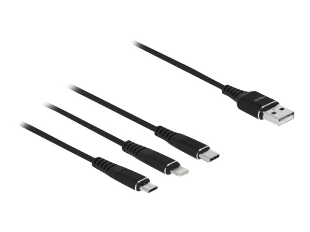 Delock USB Ladekabel 3 in 1 für Lightning / Micro USB / USB Type-C 30 cm schwarz