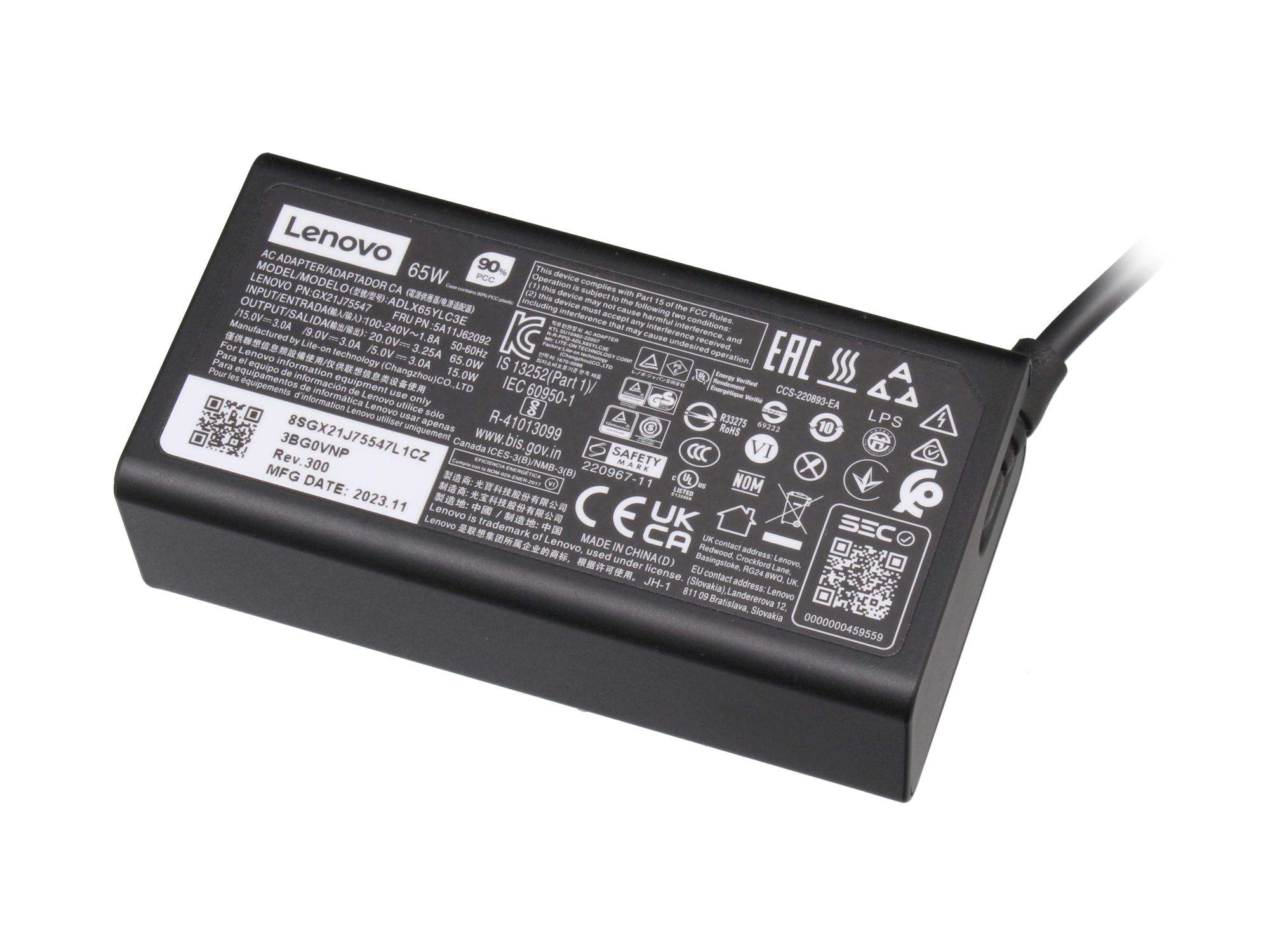 Lenovo AC Adapter USB Type-C includes power cable - PC-/Server Netzteil, Ansicht 2