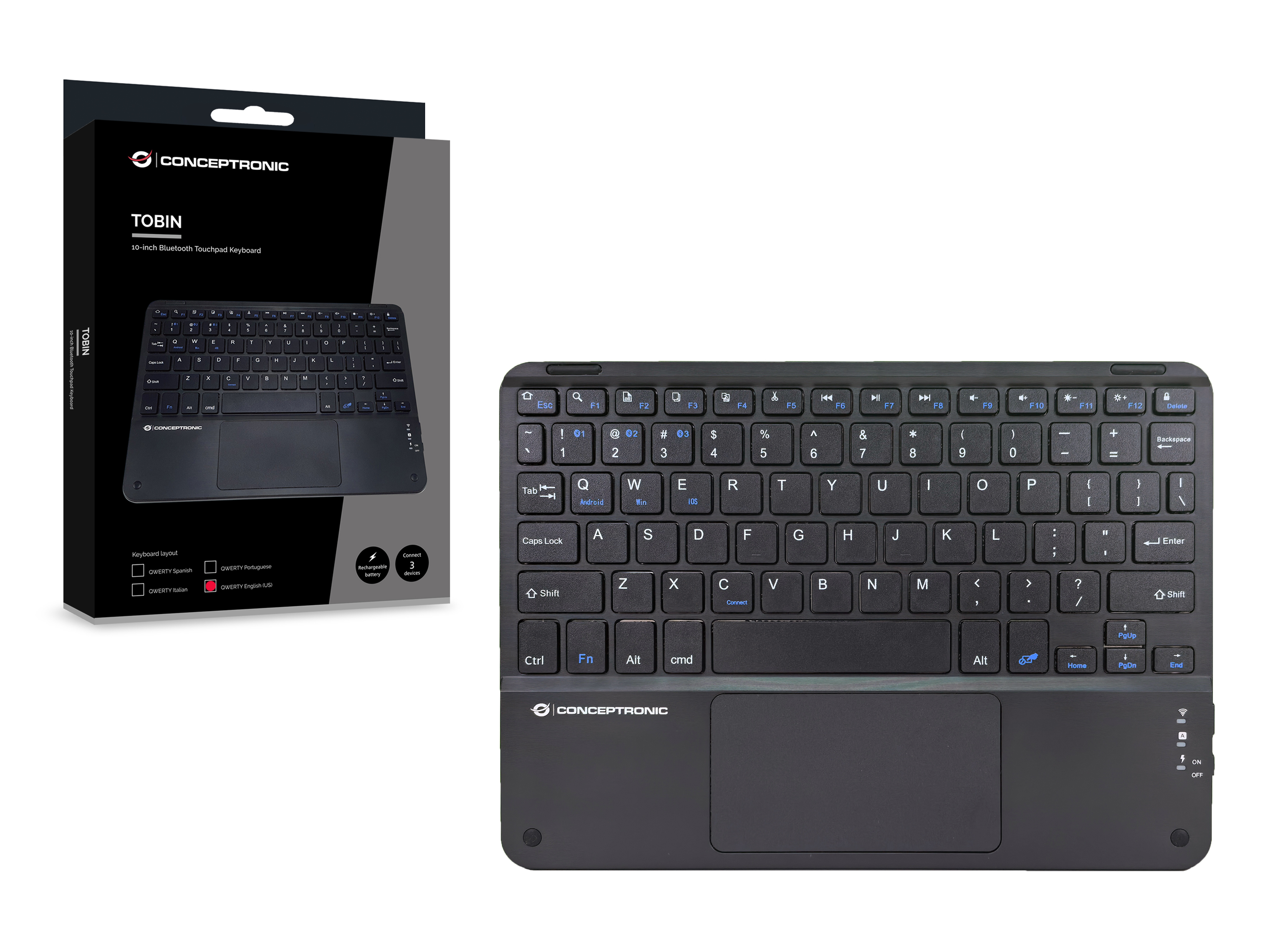 Conceptronic Wireless Tastatur 10 schwarz - Tastatur - TL: US, QWERTY, Ansicht 2