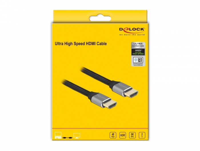 Delock Ultra High Speed - HDMI männlich zu HDMI männlich - 2 m - Dreifachisolierung - Grau - unterstützt 8K 60 Hz, Ansicht 2