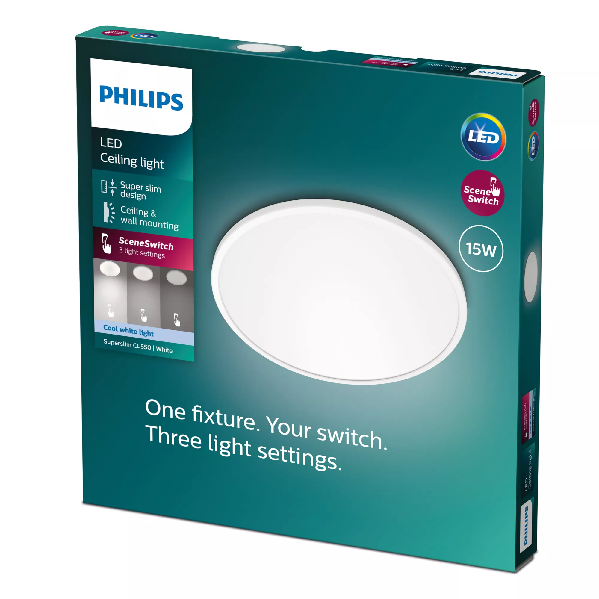 Philips Funktional Super Slim Deckenleuchte - 15 W - LED - Nicht austauschbare(s) Leuchtmittel - 4000 K - 1500 lm - Weiß, Ansicht 4