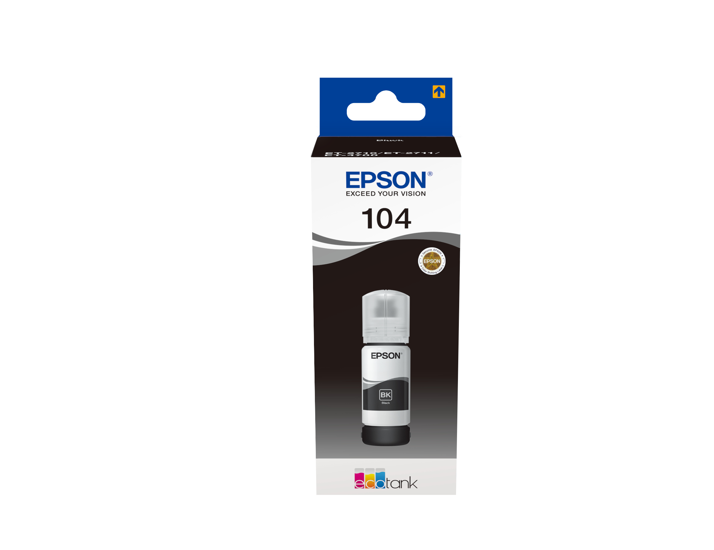 Epson 104 EcoTank Black ink bottle, Schwarz, Epson, EcoTank ET-4700 EcoTank ET-2726 EcoTank ET-2720 EcoTank ET-2715 EcoTank ET-2714 EcoTank ET-2712..., 65 ml, Tintenstrahl, Mehrfarbig