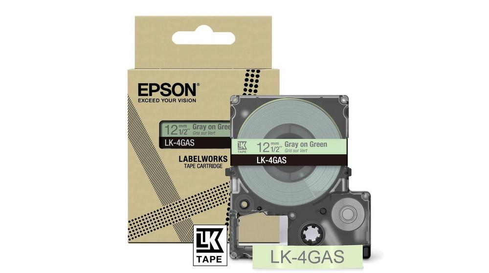 Epson LabelWorks LK-4GAS - Grau auf Grün - Rolle (1,2 cm x 8 m), Ansicht 2