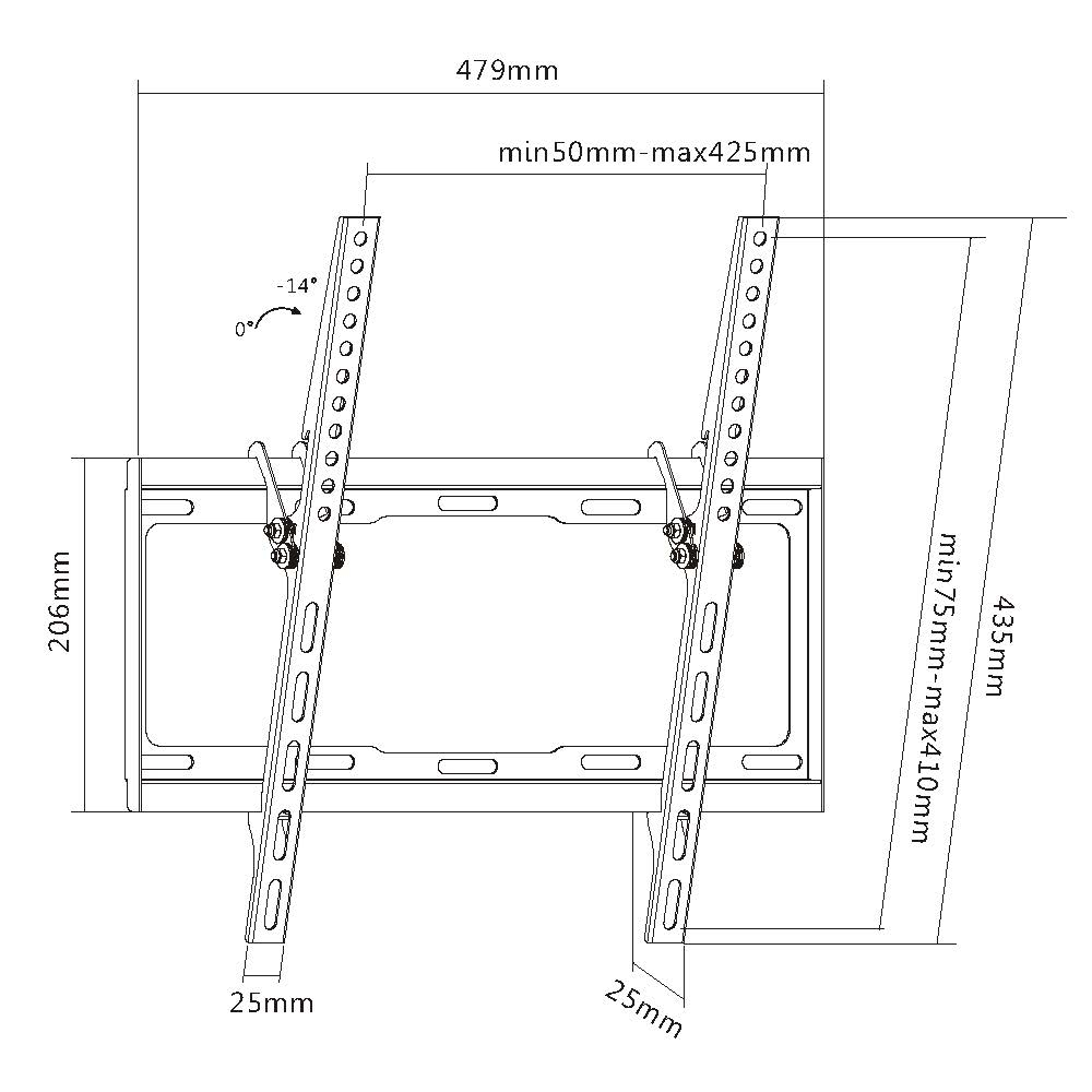 Equip Befestigungskit (Kippbare Wandhalterung) - für Flachbildschirm - kaltgewalzter Stahl - Schwarz - 81-140 cm, Ansicht 2
