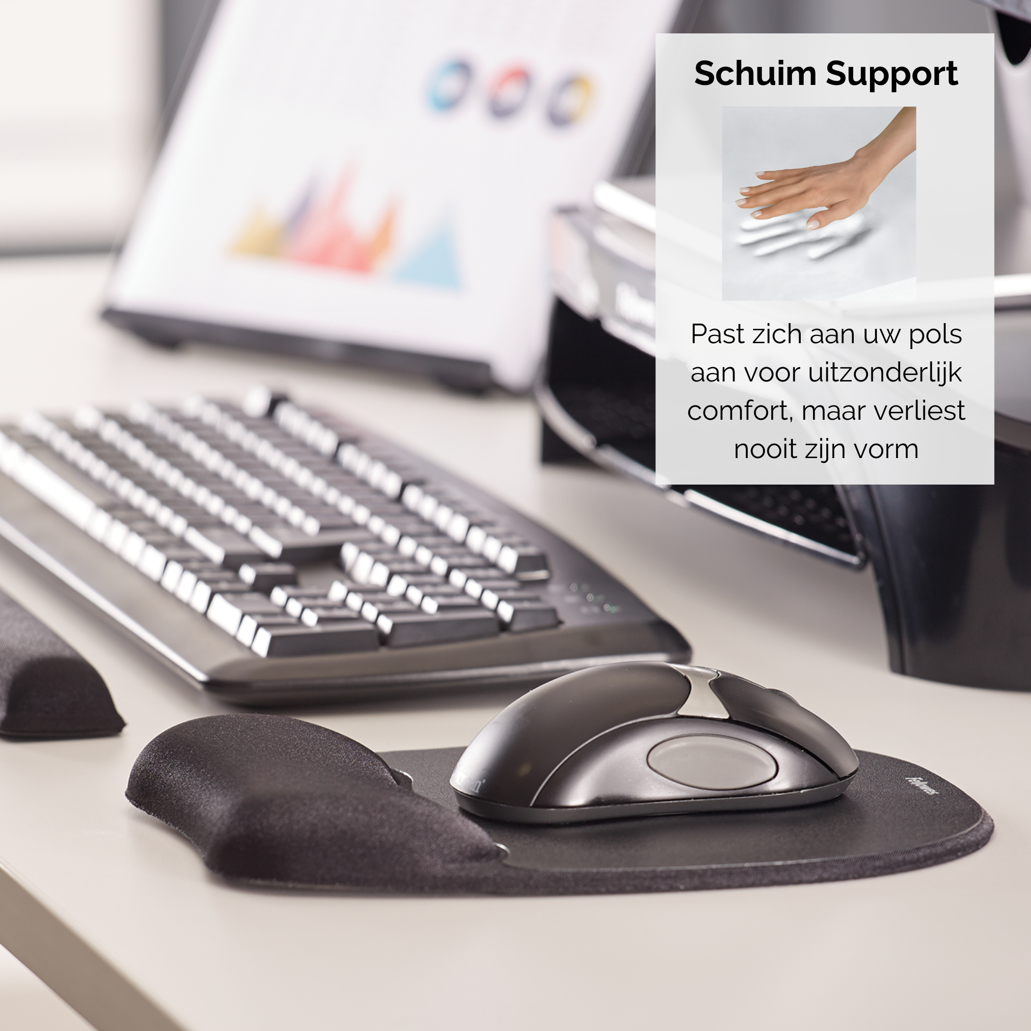 Fellowes Memory Foam - Mauspad mit Handgelenkpolsterkissen - Schwarz, Ansicht 2