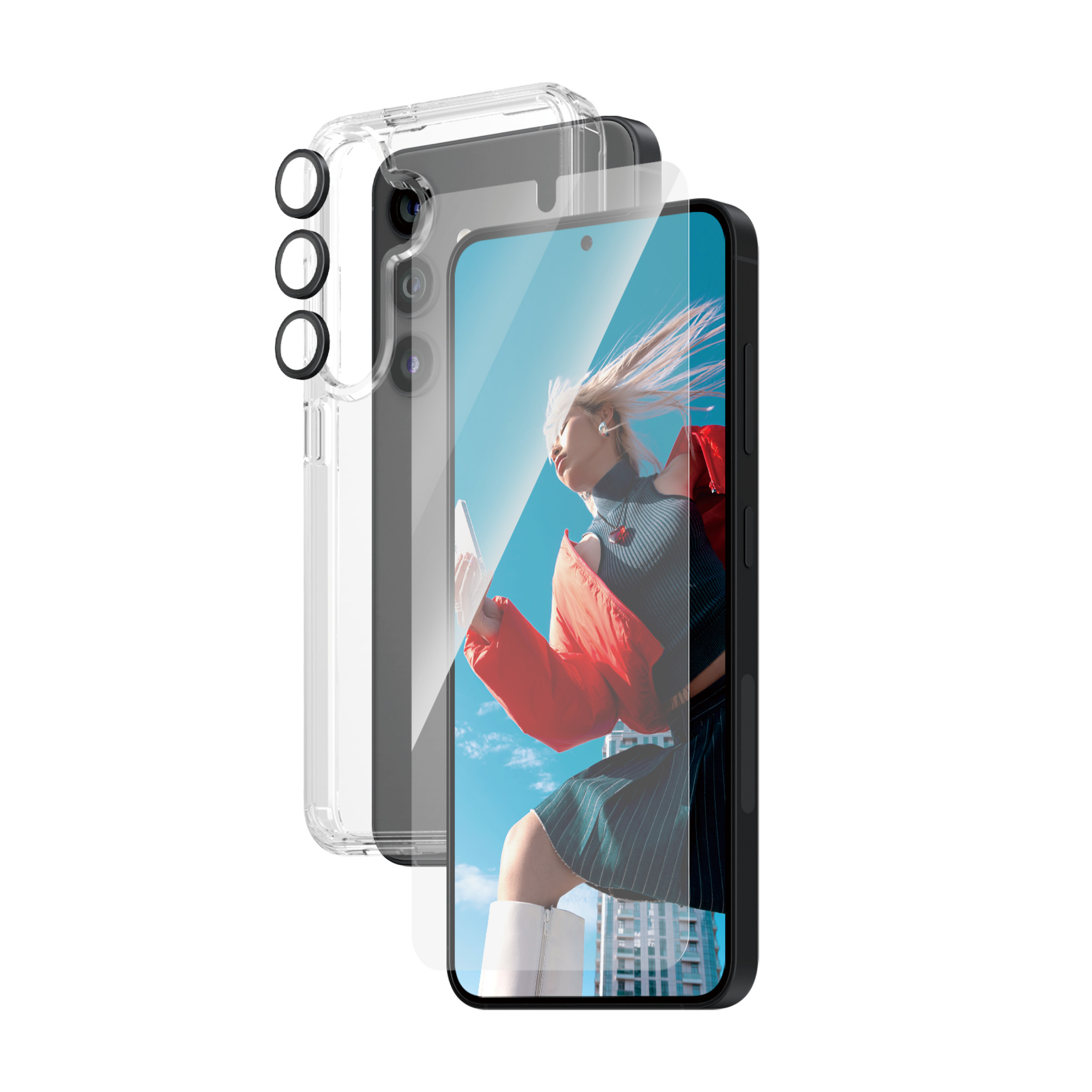 PanzerGlass 3-in-1 Schutzpacket - hintere Abdeckung für Samsung Galaxy S24 - ultraweite Passform mit EasyAligner, Ansicht 2