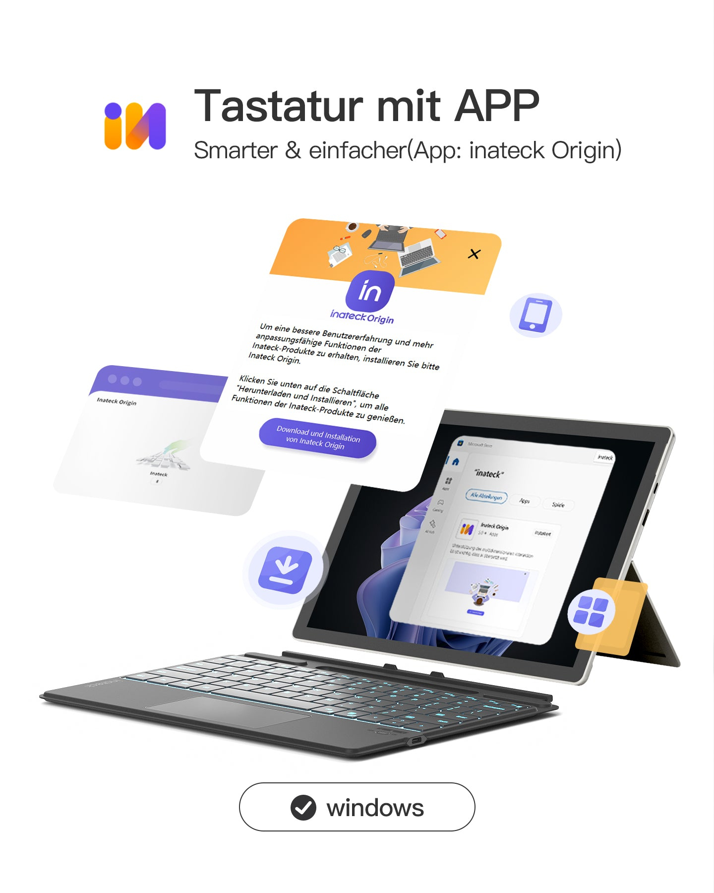 Inateck Keyboard Surface gray Sureface Pro 8-11 Com. - Tastatur - TL: Deutsch, QWERTZ, Ansicht 4
