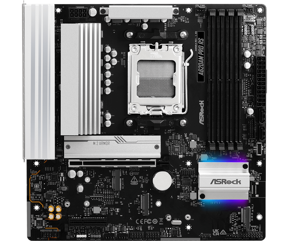 ASRock A620AM PRO RS - Motherboard - micro ATX - Socket AM5 - AMD A620A Chipsatz - 2.5 Gigabit LAN, Ansicht 2