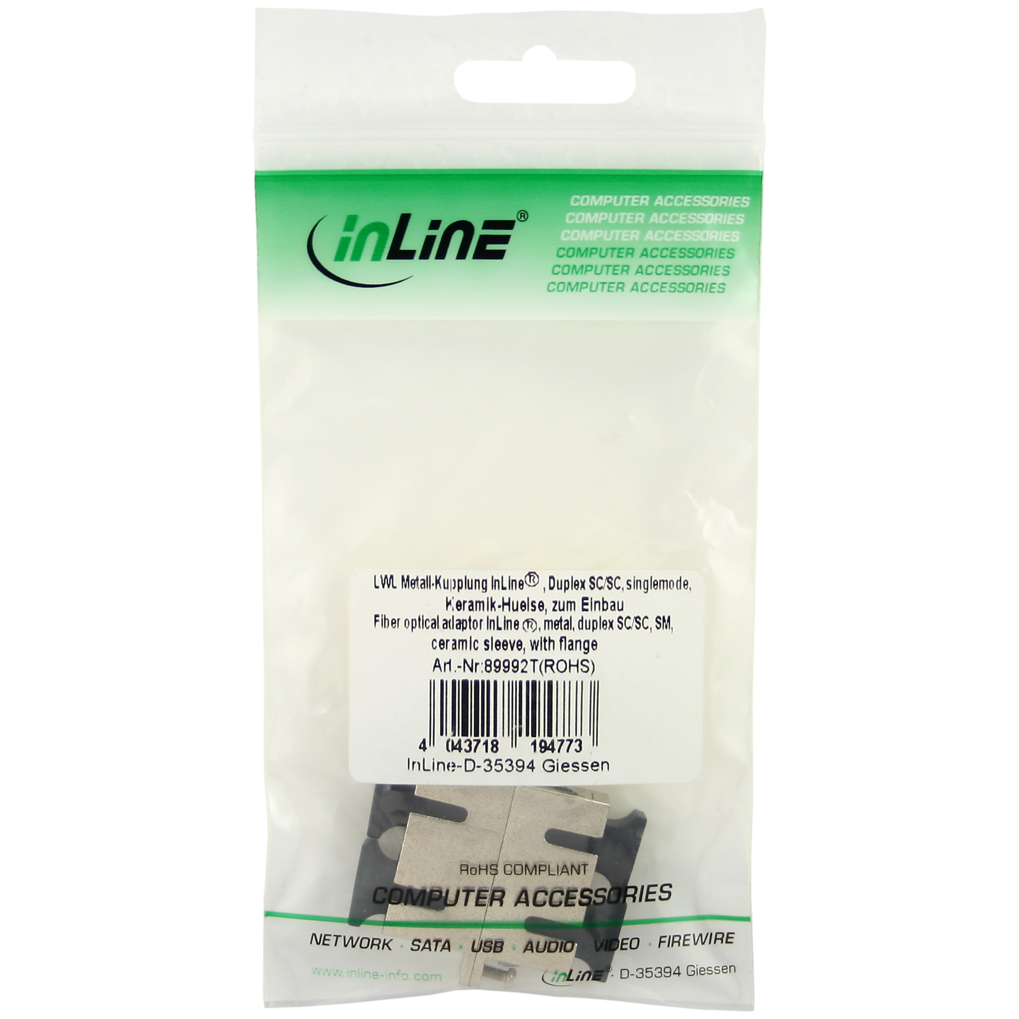 InLine LWL Metall-Kupplung - Duplex SCSC - singlemode - Keramik-Hülse - zum Einbau