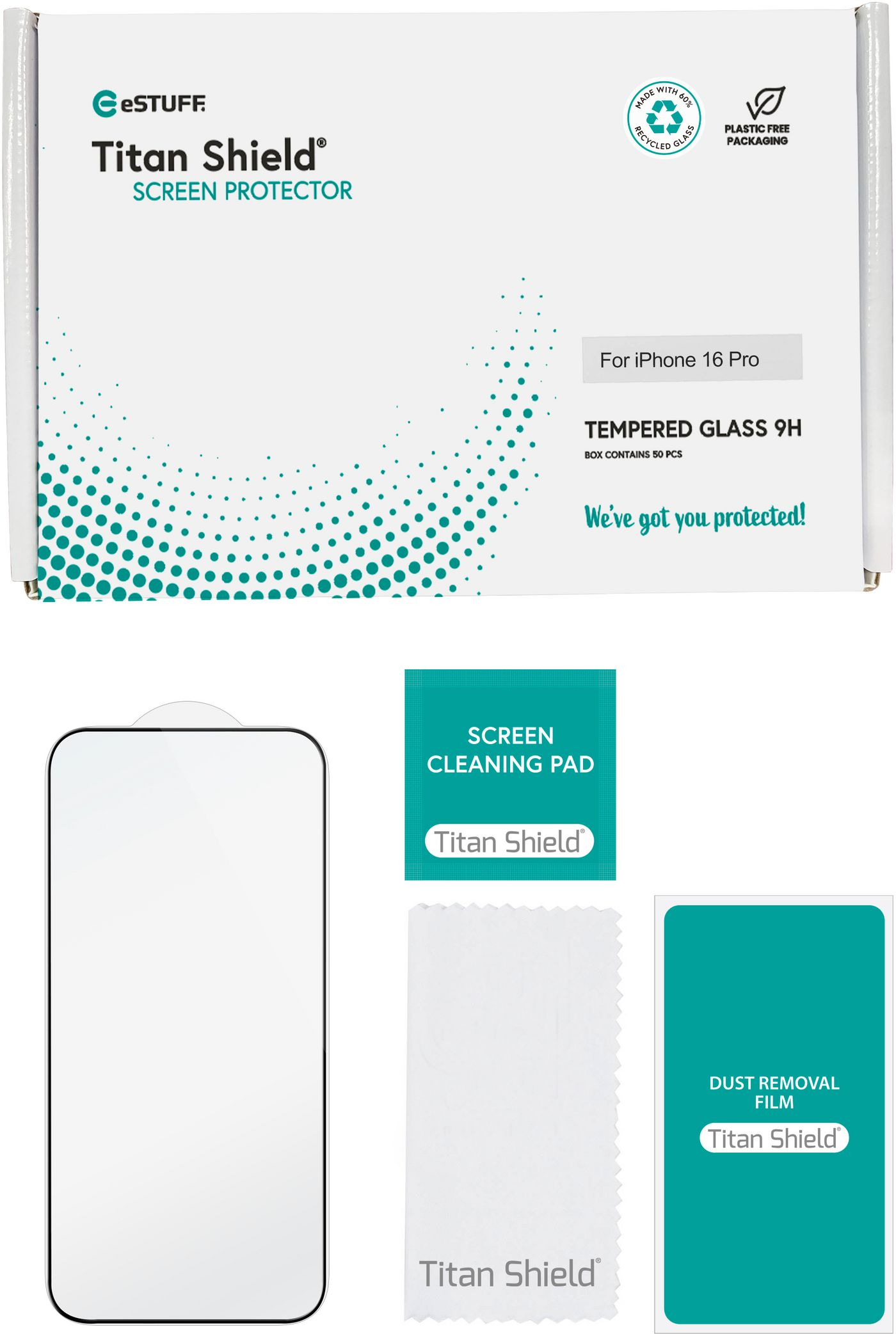 eSTUFF Titan Shield Infinite - Bildschirmschutz für Handy - volle Abdeckung - Glas - Rahmenfarbe schwarz (Packung 50), Ansicht 2