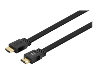 Manhattan HDMI Cable with Ethernet (Flat), 4K@60Hz (Premium High Speed), 1m, Male to Male, Black, Ultra HD 4k x 2k, Fully Shielded, Gold Plated Contacts, Lifetime Warranty, Polybag - HDMI-Kabel mit Ethernet - HDMI männlich zu HDMI männlich - 1 m - ...