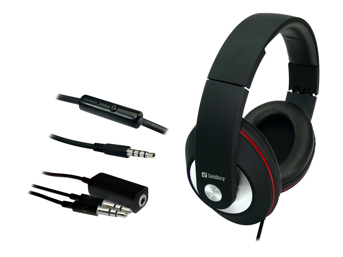 Sandberg Play  n Go Headset Black mit Mikrofon und Lautstaerkeregler Adapter fuer PC Mobil Tablet inkludiert