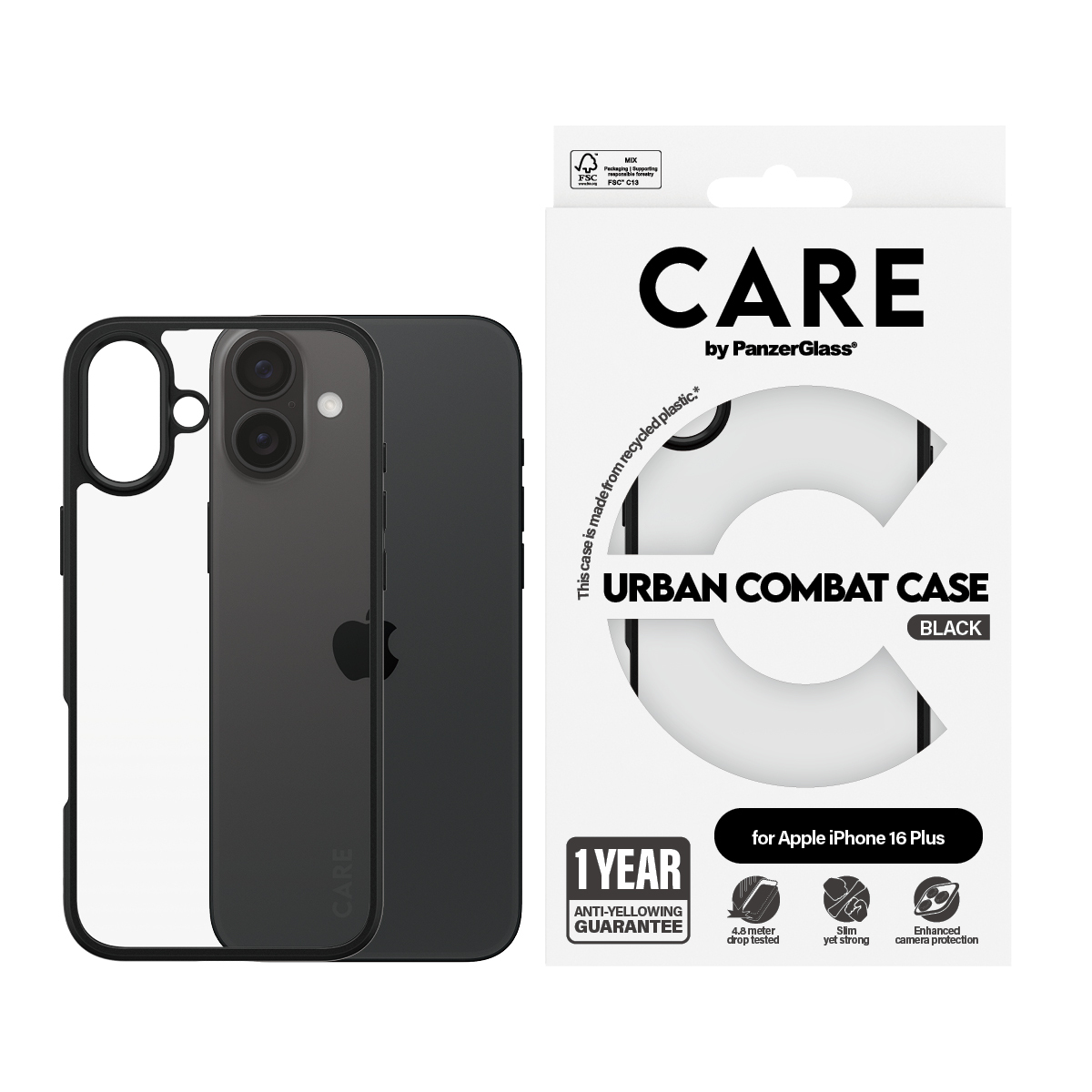PanzerGlass CARE - iPhone 16 Plus Case - kompatibel mit MagSafe - Thermoplastisches Polyurethan (TPU) - Schwarz, Ansicht 4
