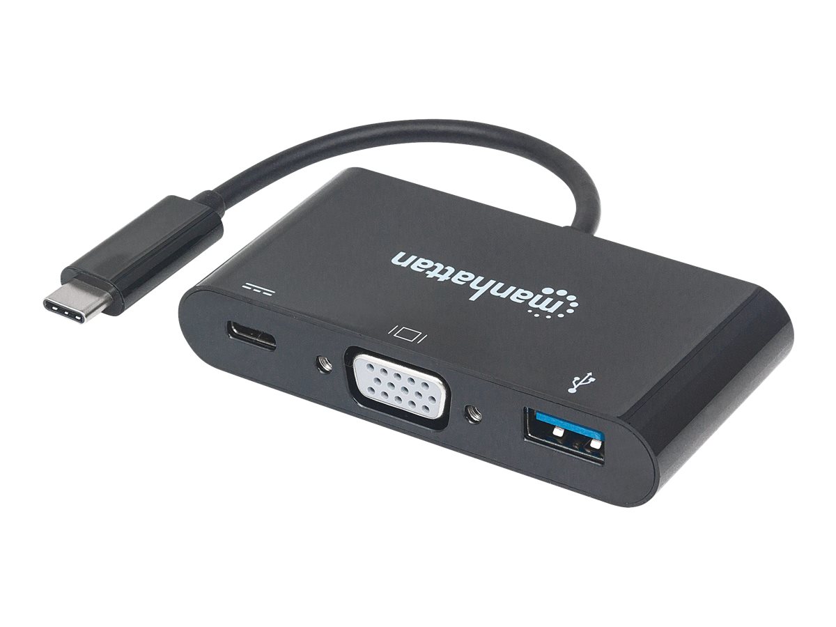 Manhattan USB-C 3-Port Hub/Dock, USB-C to USB-A, USB-C and VGA, 5 Gbps (USB 3.2 Gen1 aka USB 3.0)