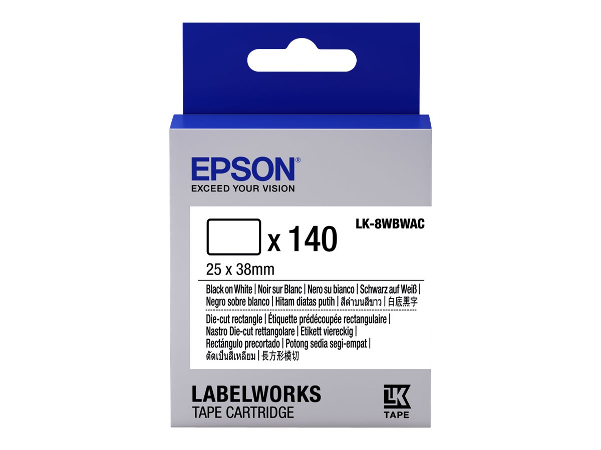 Epson LabelWorks LK-8WBWAC - Schwarz auf Weiß - 25 x 38 mm 140 Stck. gestanzte Etiketten - für LabelWorks LW-1000, LW-300, LW-400, LW-600, LW-700, LW-900, LW-Z5000, LW-Z5010, LW-Z900