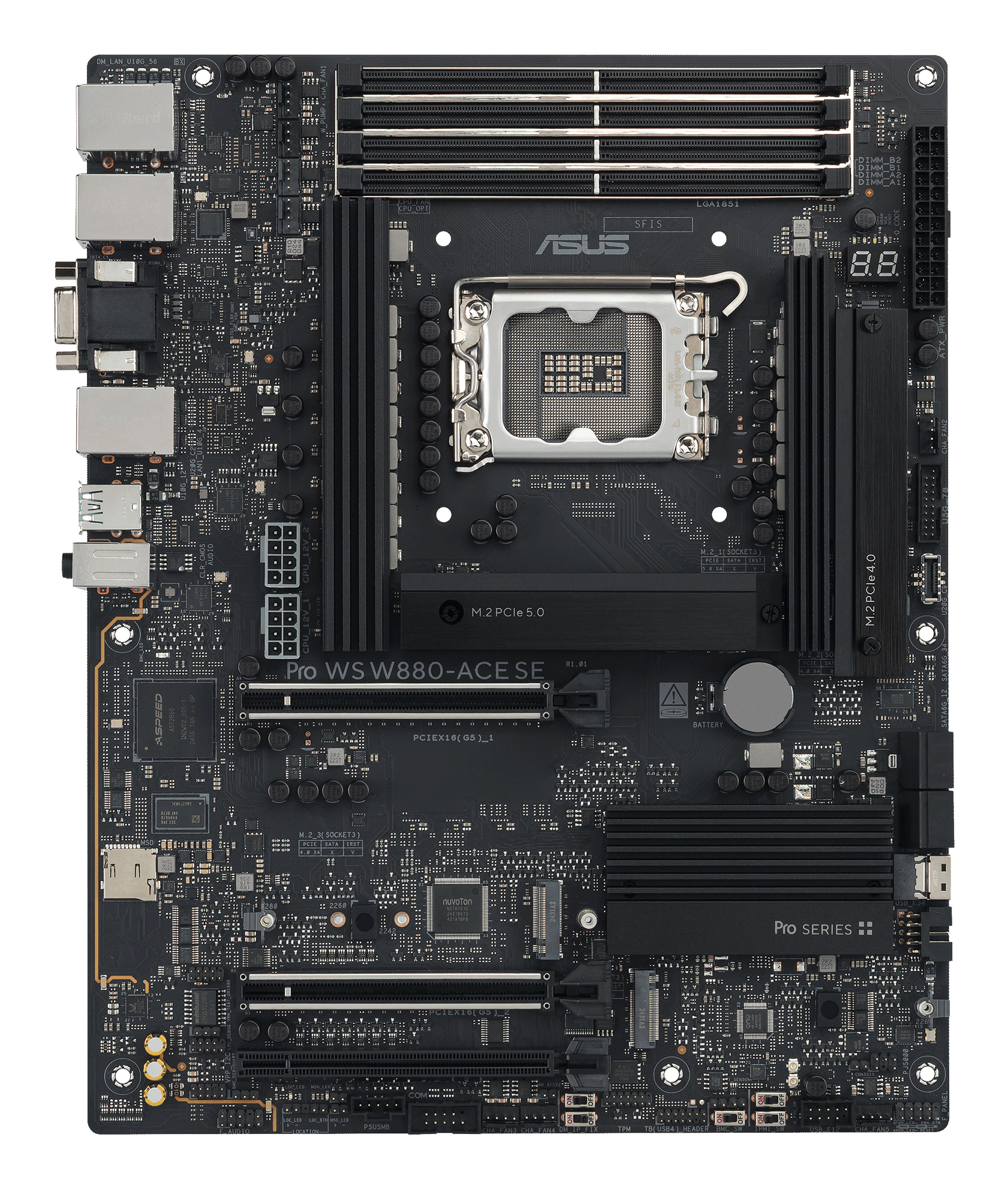 ASUS Pro WS W880-ACE SE - Motherboard - ATX - LGA1851-Sockel - W880 Chipsatz - 2 x 2.5 Gigabit LAN - Onboard-Grafik, Ansicht 4