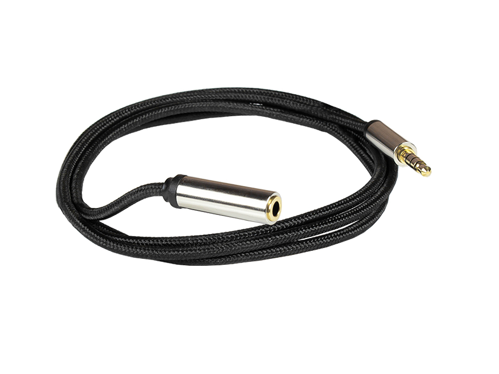 PYTHON Audio Verlängerungskabel High-Quality, 4-poliger 3,5mm Klinkenstecker an Klinkenbuchse, Textilmantel, schwarz, 1m, PYTHON Series, Ansicht 3