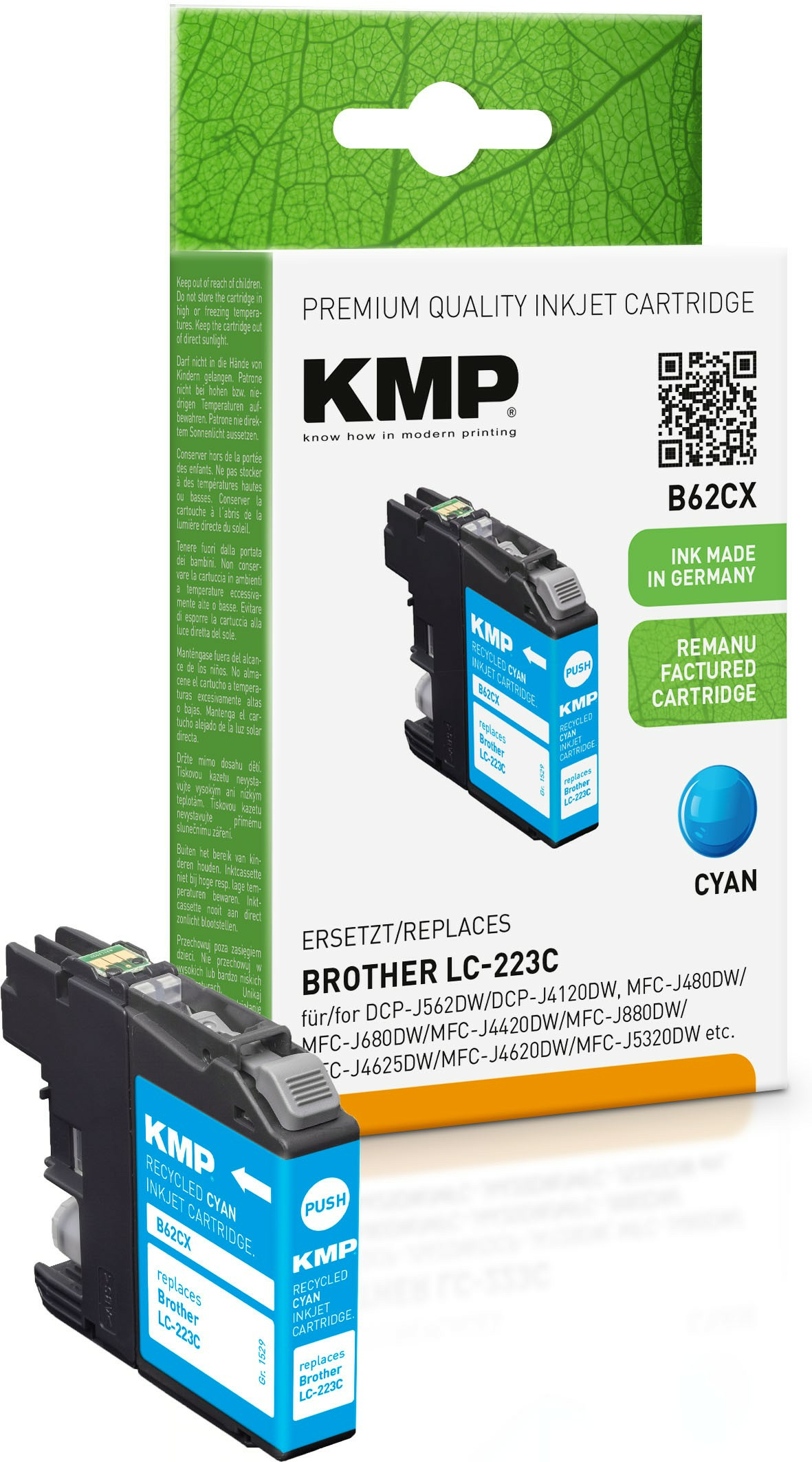 KMP B62CX - 5.9 ml - Cyan - kompatibel - wiederaufbereitet - Tintenpatrone (Alternative zu: Brother LC-223C), Ansicht 3