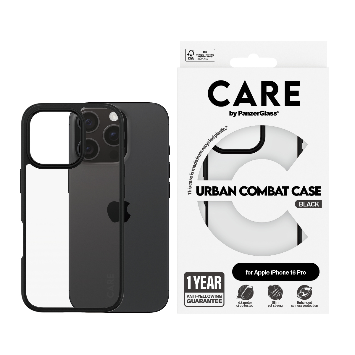 PanzerGlass CARE - iPhone 16 Pro Case - kompatibel mit MagSafe - Thermoplastisches Polyurethan (TPU) - Schwarz, Ansicht 2