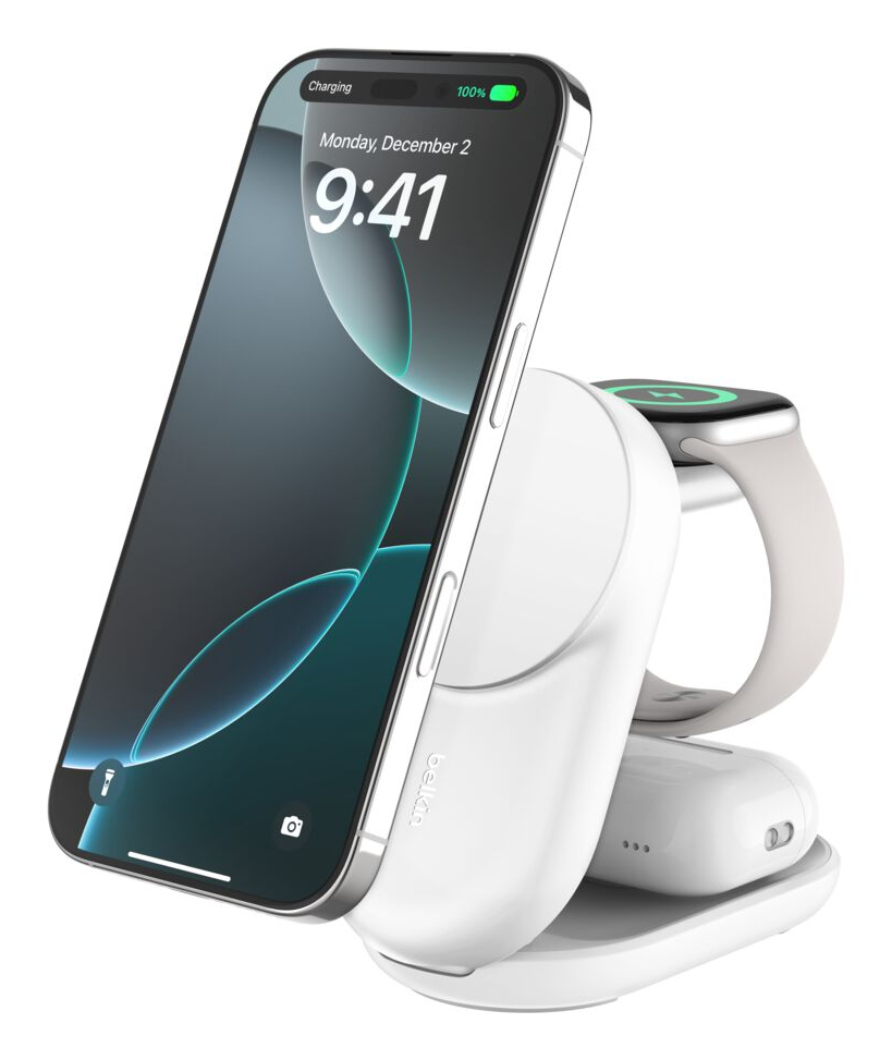 Belkin UltraCharge - Kabelloses Ladegerät - 3-in-1, magnetisch, faltbar, mit Qi2 + AC-Netzteil, Ansicht 2