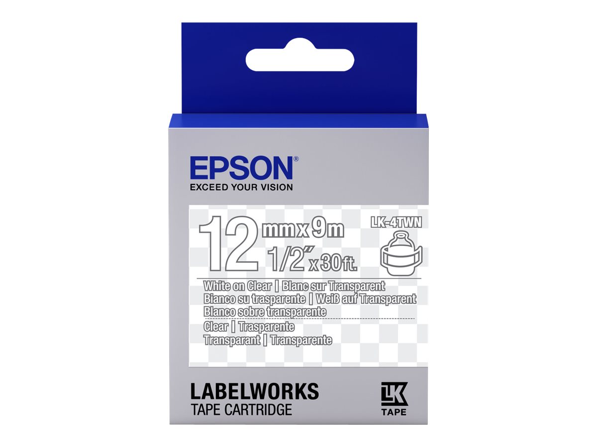Epson LabelWorks LK-4TWN - White on Transparent - Rolle (1,2 cm x 2,9 m) 1 Kassette(n) Etikettenband - für LabelWorks LW-1000, 300, 400, 600, 700, 900, K400, Z5000, Z5010, Z700, Z710, Z900