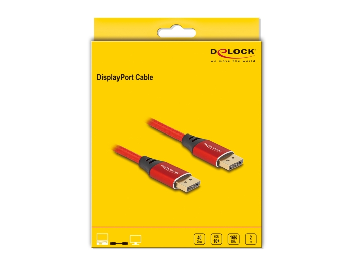 Delock DisplayPort Kabel 16K 60 Hz 2 m rot Metall, Ansicht 3