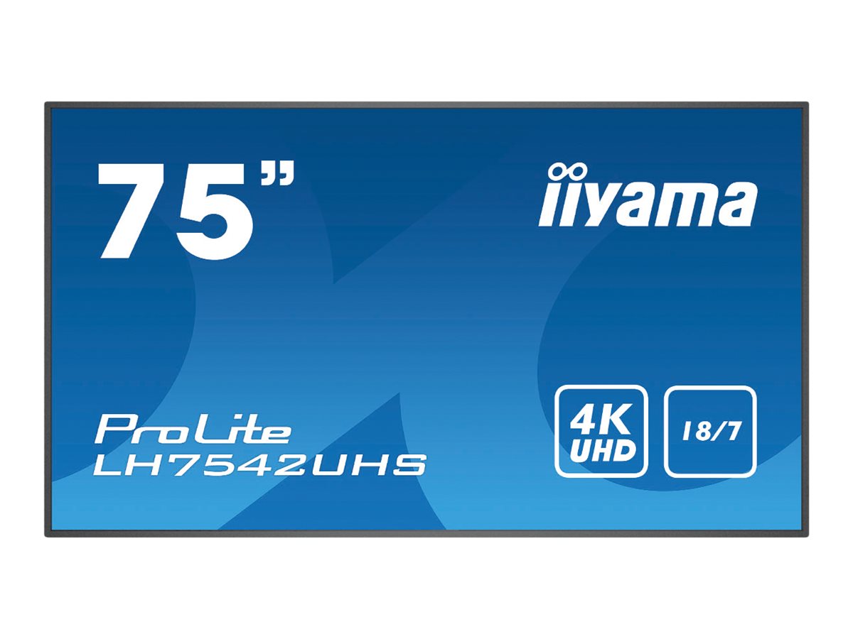 iiyama ProLite LH7542UHS-B3 - 190 cm (75") Diagonalklasse (189 cm (74.5") sichtbar) LCD-Display mit LED-Hintergrundbeleuchtung - Digital Signage - 4K UHD (2160p) 3840 x 2160 - mattschwarz