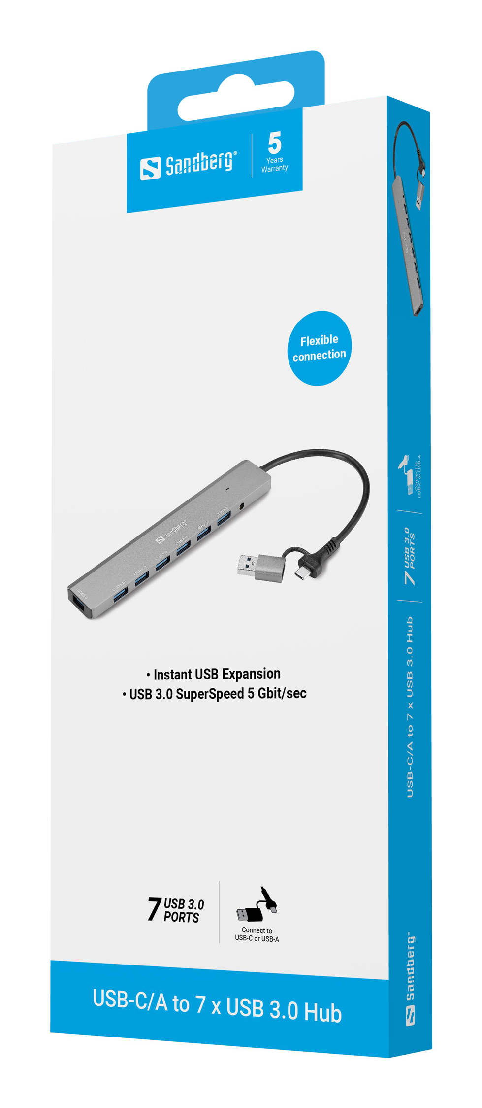 SANDBERG Hub - USB-C/A - 7 x SuperSpeed USB 3.0, Ansicht 3