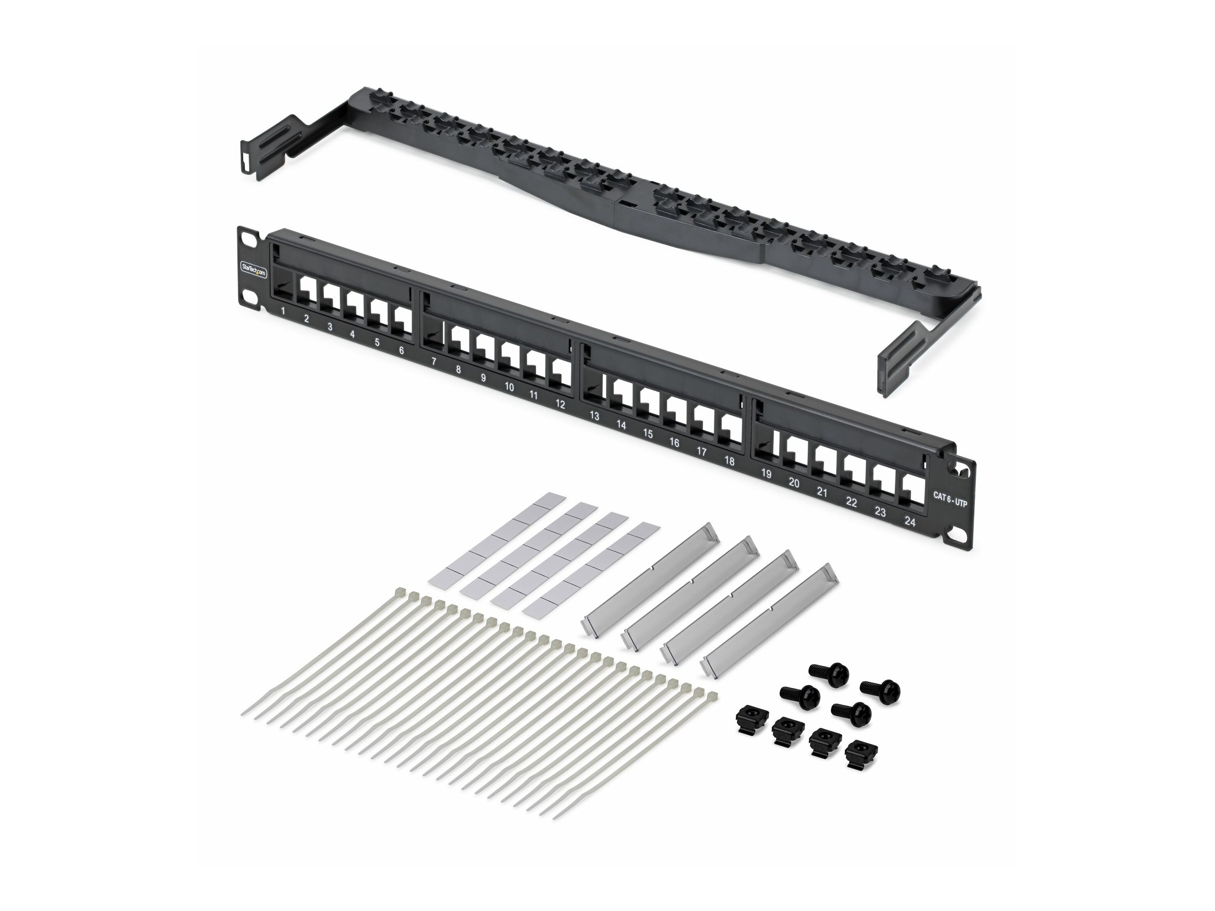 StarTech.com Startech - Patch Panel - geeignet für Wandmontage, Rack montierbar - CAT 5e/6 - UTP - Schwarz - 1U - 48.3 cm (19")