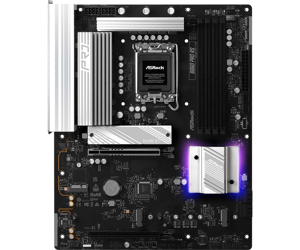 ASRock B860 PRO RS - Motherboard - ATX - LGA1851-Sockel - B860 Chipsatz - Bluetooth - Onboard-Grafik (CPU erforderlich), Ansicht 2