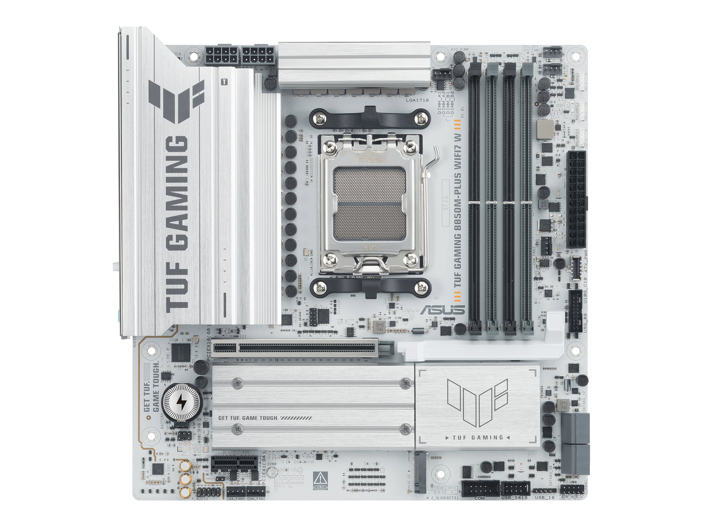 ASUS TUF GAMING B850M-PLUS WIFI7 W - Motherboard - micro ATX - Socket AM5 - AMD B850 Chipsatz - USB-C 3.2 Gen 2x2, USB 3.2 Gen 2, USB 3.2 Gen 1, USB-C 3.2 Gen2 - Wi-Fi 7, Bluetooth, 2.5 Gigabit LAN - Onboard-Grafik (CPU erforderlich)