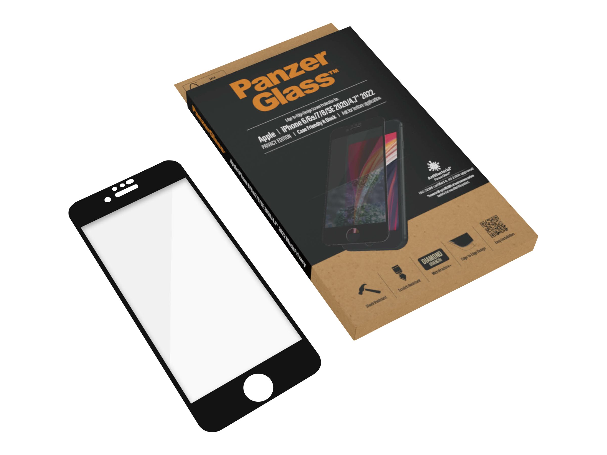 PanzerGlass Original - Bildschirmschutz für Apple iPhone 6, 6s, 7, 8, SE (2. Generation) - Glas - Rahmenfarbe schwarz, Ansicht 3