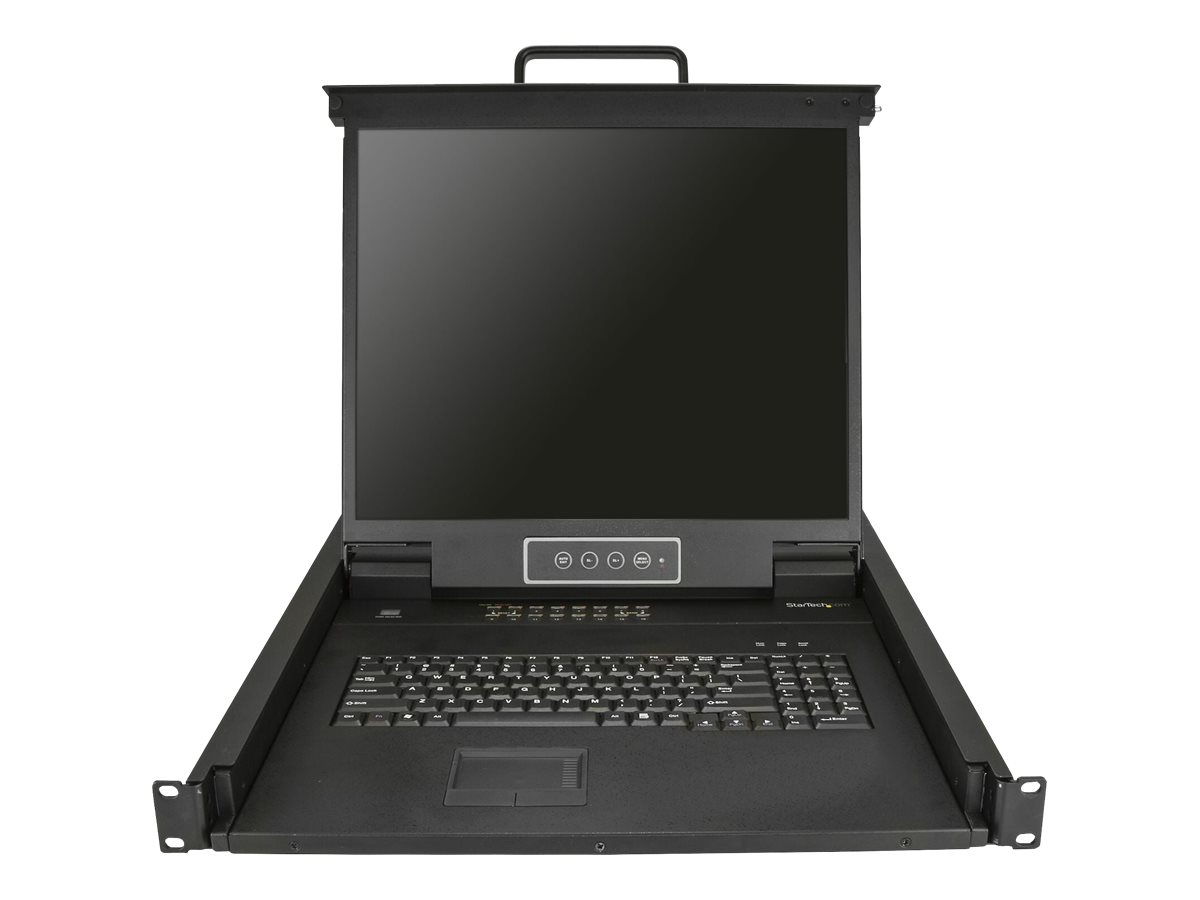 StarTech.com StarTech 16 Port Rack KVM Konsole mit 1,8 m Kabeln - US Tastatur(QWERTY), Integrierter KVM Switch mit 19" LCD Monitor - 1HE LCD KVM Konsole - OSD KVM - 50.000 MTBF - USB + VGA(RKCONS1916K) - KVM-Konsole mit KVM-Switch - 16 Anschlüsse - PS/2, 