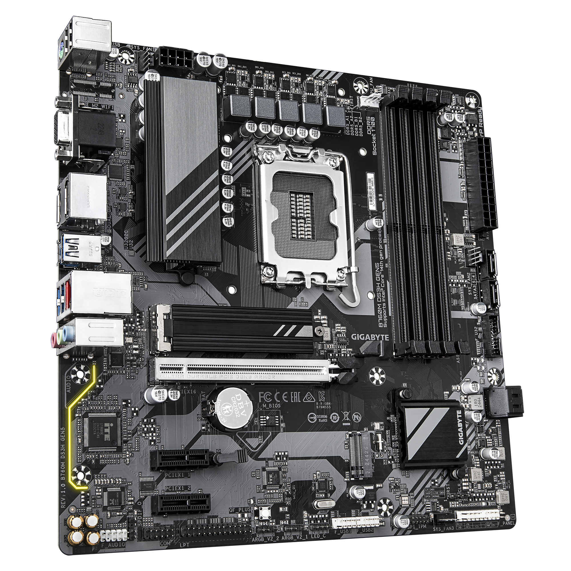 Gigabyte B760M DS3H GEN5 - Motherboard - micro ATX - LGA1700-Sockel - B760 Chipsatz - USB 3.2 Gen 1, USB-C 3.2 Gen2, Ansicht 3