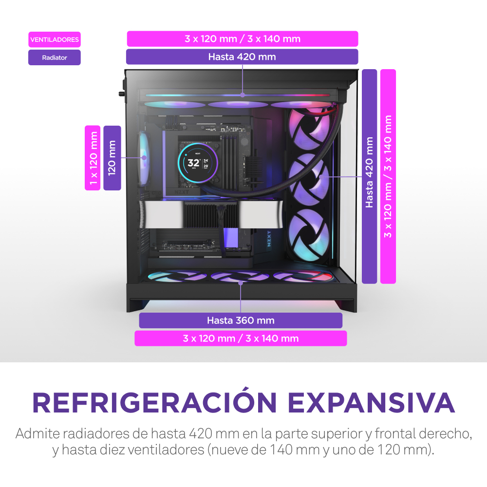 NZXT H9 Flow RGB+ schwarz matt Temperd Glass x 2 - Gehäuse - ATX - Midi/Minitower - ATX, Ansicht 4