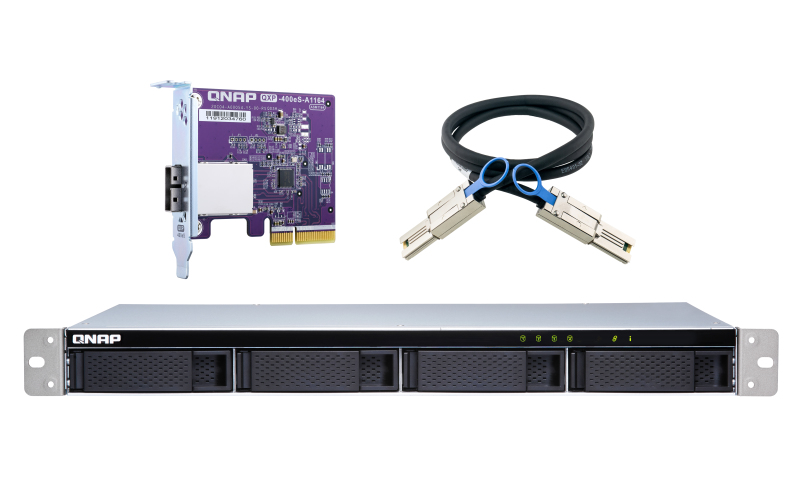 QNAP TL-R400S - HDD / SSD-Gehäuse - 2.5/3.5 Zoll - Serial ATA III - 6 Gbit/s - Hot-Swap - Schwarz - Grau