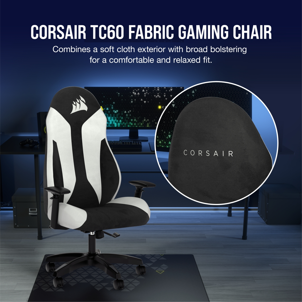 Corsair Gaming Stuhl TC60 FABRIC Relaxed Fit White