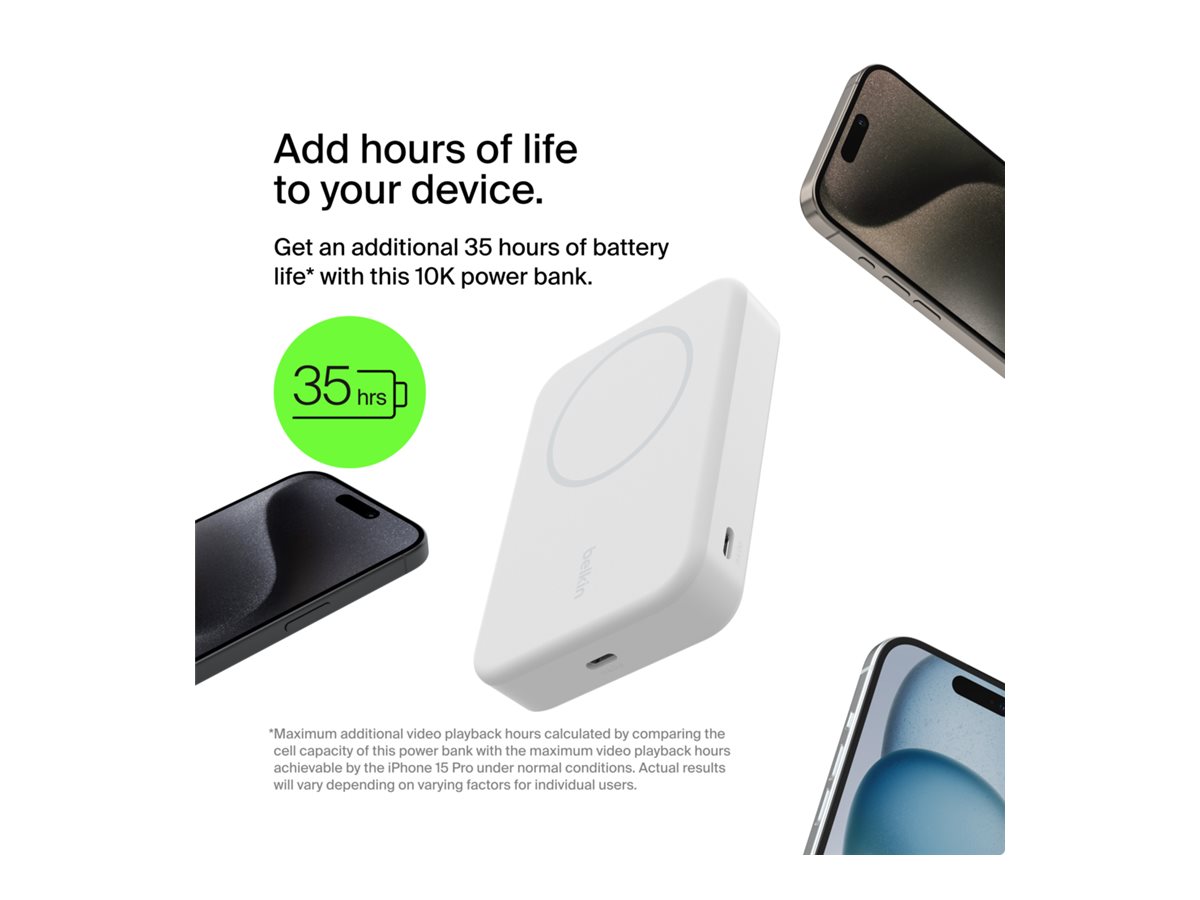 Belkin BoostCharge Pro - Induktive Power Bank - magnetisch mit Qi2 - 10000 mAh - 15 Watt - Fast Charge PD - 2 Ausgabeanschlussstellen (magnetisch 24 pin USB-C)