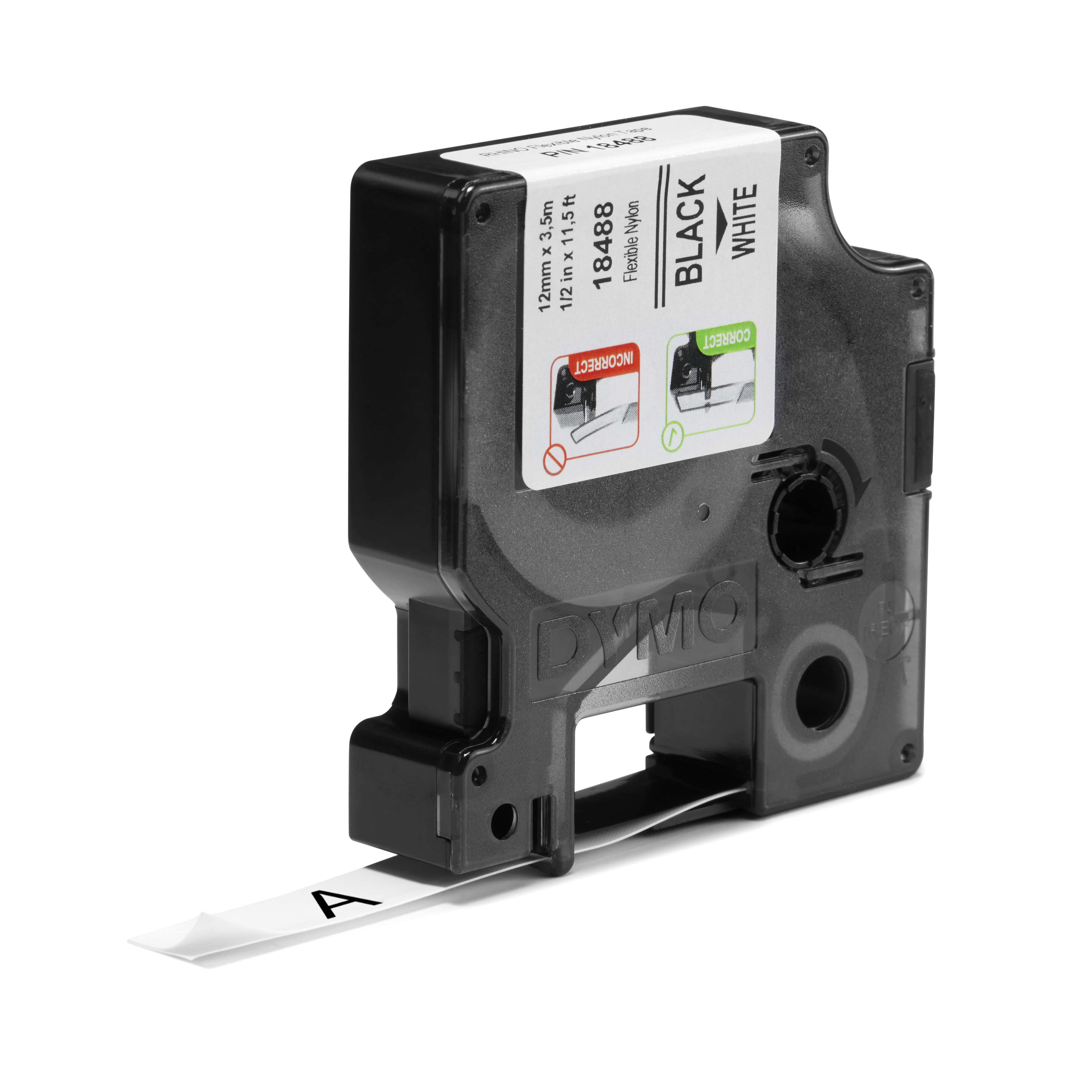 Dymo IND - Nylon - Klebstoff - Schwarz auf Weiß - Rolle (1,2 cm x 4 m), Ansicht 2