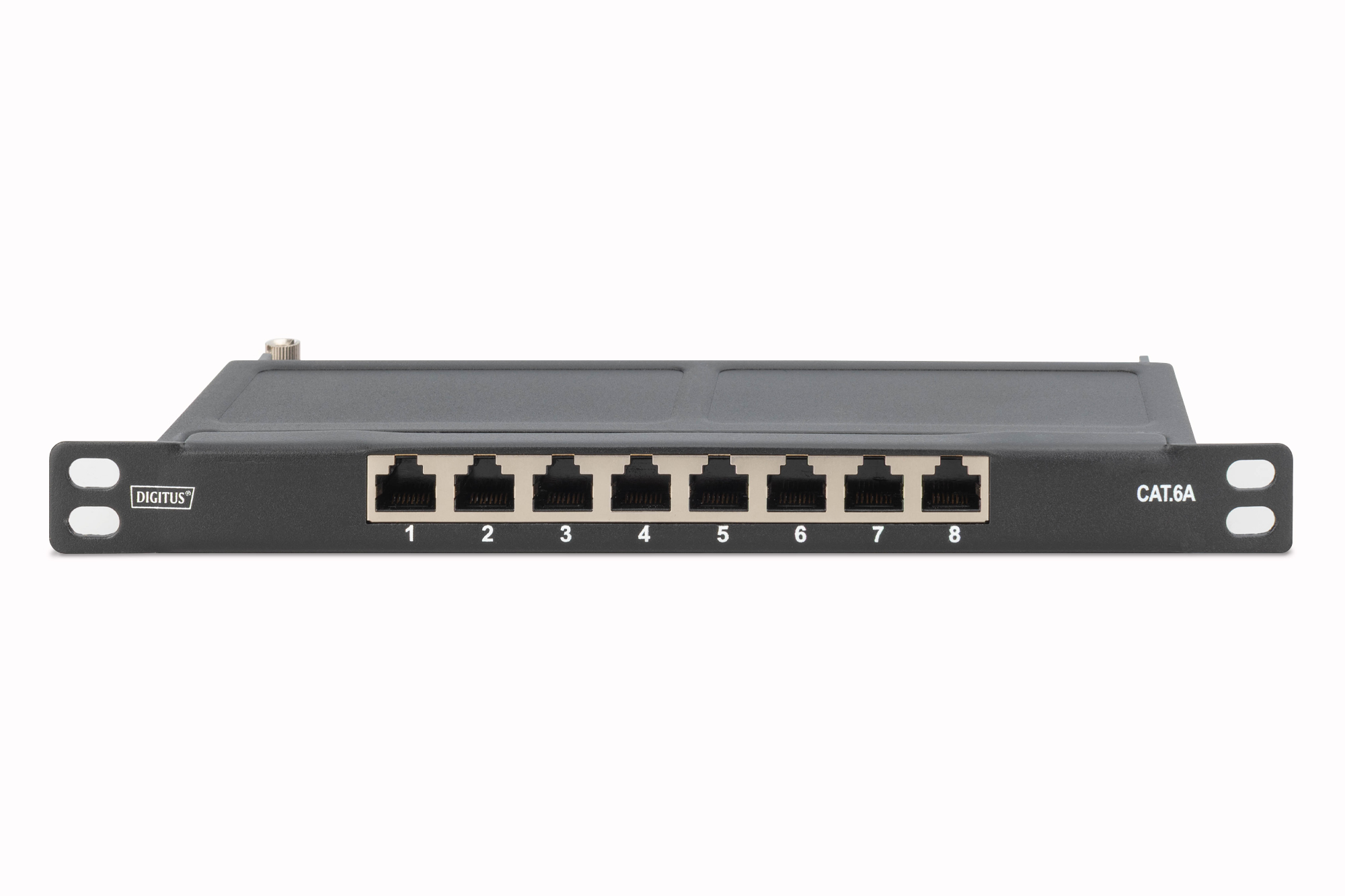 DIGITUS Cat.6A Slim Patch Panel, geschirmt, 8-Port, 0,5 HE, 10, schwarz, Ansicht 3