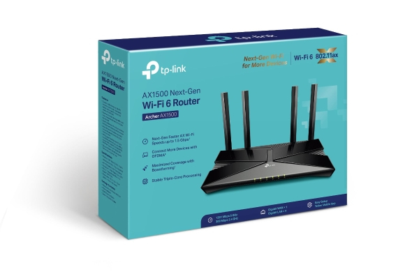 TP-LINK Archer AX1500 - Wi-Fi 6 (802.11ax) - Dual-Band (2,4 GHz/5 GHz) - Eingebauter Ethernet-Anschluss - Schwarz, Ansicht 4