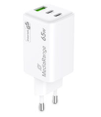 MEDIARANGE Ladegerät 65W 3-Port 1x USB-A/2x USB-C GaN weiß, Ansicht 2