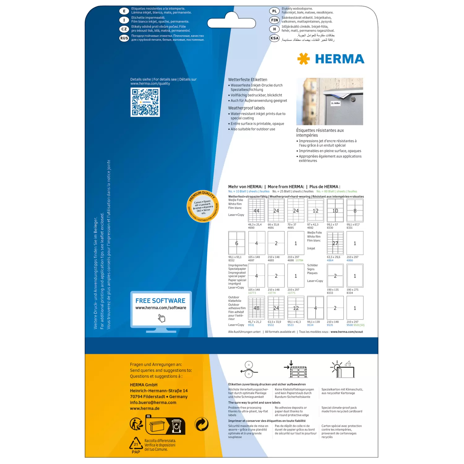 HERMA Special - Weiß - 63.5 x 29.6 mm 270 Etikett(en) (10 Bogen x 27), Ansicht 4