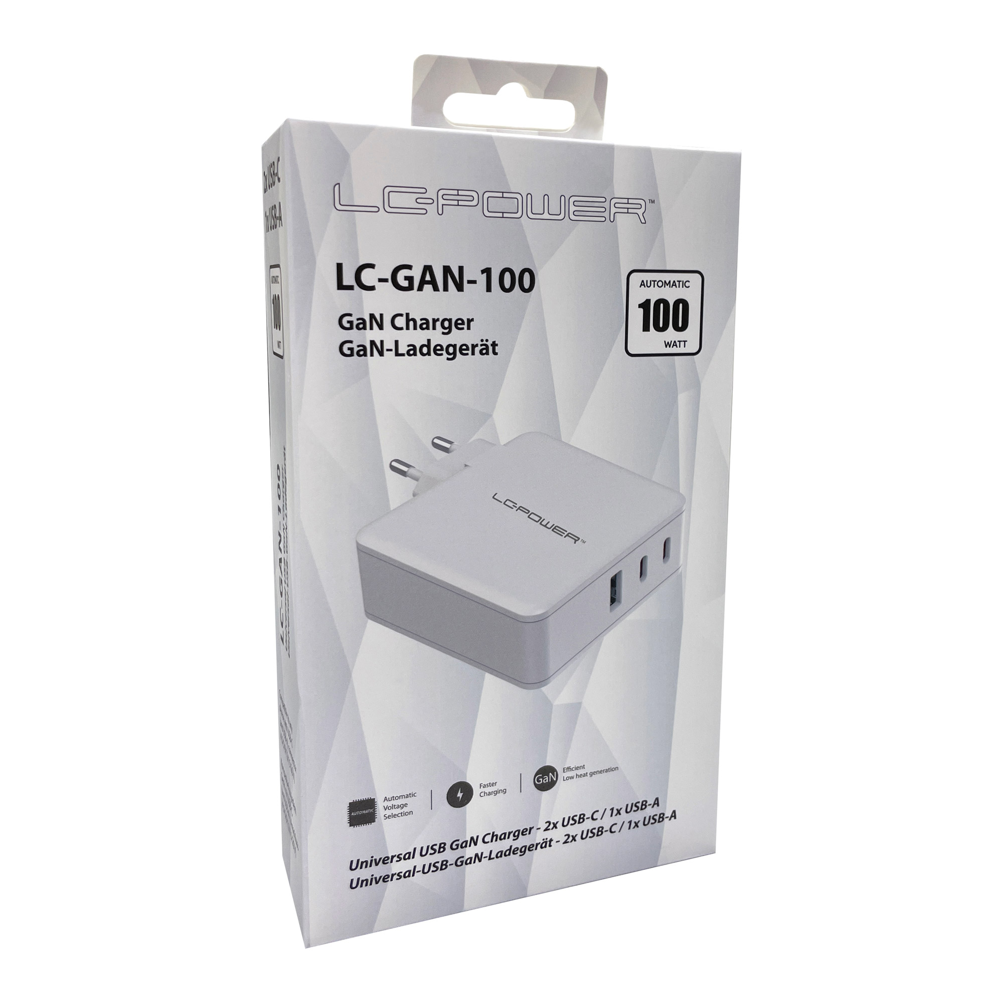 LC-Power USB Ladegerät 100W LC-GAN-100 2xUSB-C 1xUSB-A, Ansicht 3