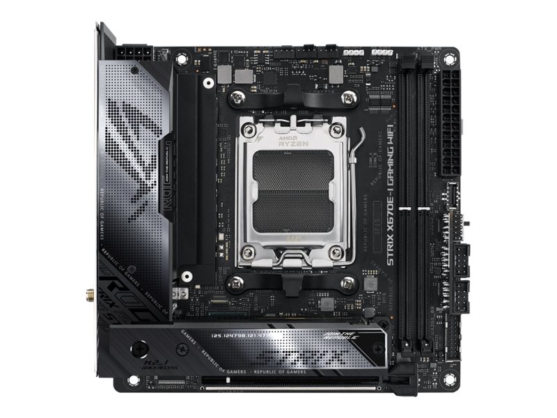 ASUS ROG Strix X670E-I Gaming WiFi - Motherboard - Mini-ITX - Socket AM5 - AMD X670E Chipsatz - USB4 USB 3.2 Gen 2 USB 3.2 Gen 1 USB-C 3.2 Gen2 - 2.5 Gigabit LAN Wi-Fi 6E Bluetooth - Onboard-Grafik (CPU erforderlich)