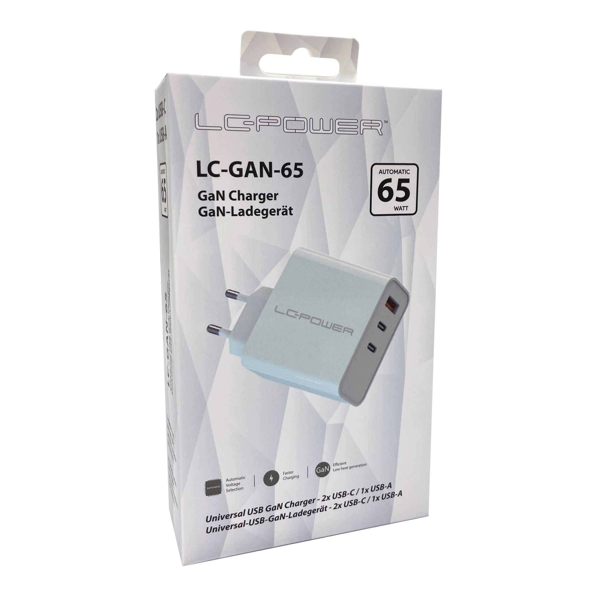 LC-Power USB Ladegerät 65W LC-GAN-65 2xUSB-C 1xUSB-A, Ansicht 3